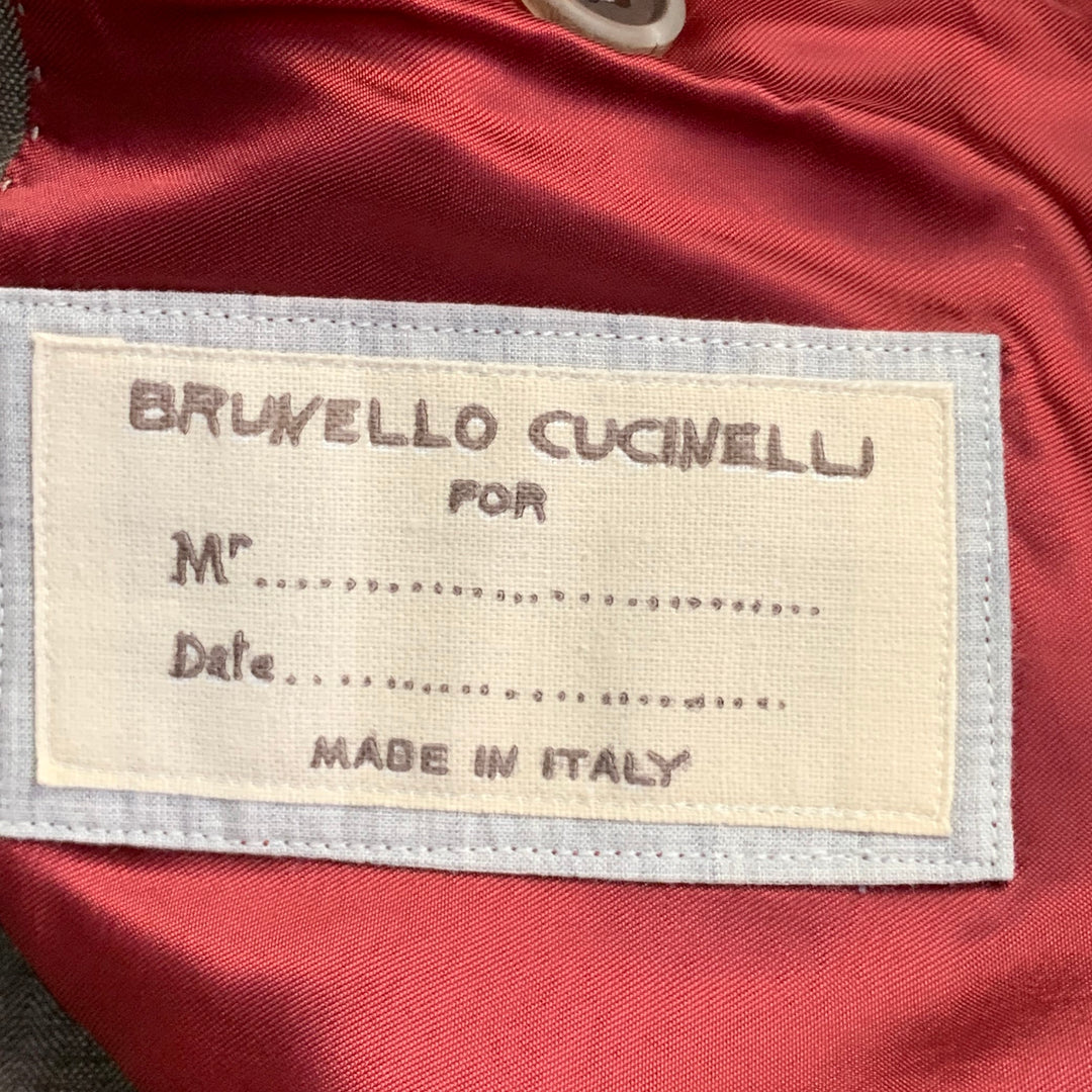 BRUNELLO CUCINELLI Size 38 Brown Herringbone Linen Wool Silk Peak Lapel Suit