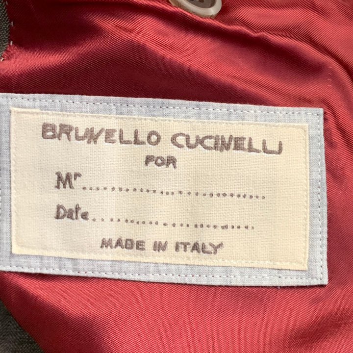 BRUNELLO CUCINELLI Size 38 Brown Herringbone Linen Wool Silk Peak Lapel Suit