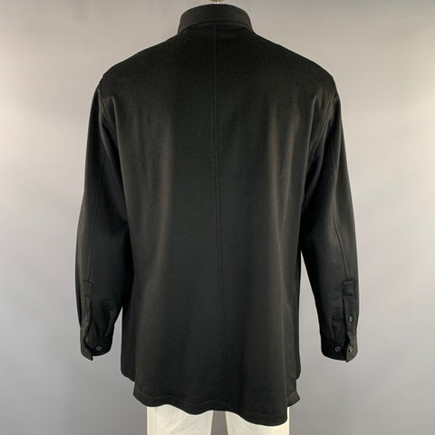FACONNABLE Size XL Black Wool Button Up Coat