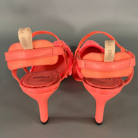 FENDI Size 9 Pink Neon Microfiber Monogram Calfskin Slingback Pumps