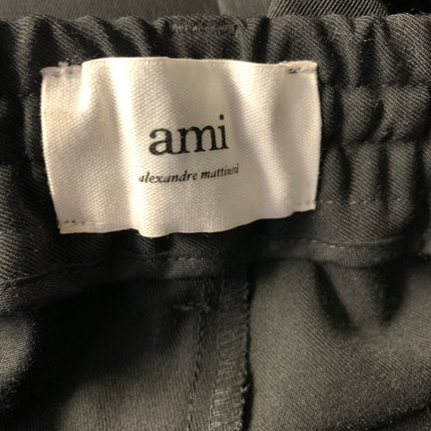 AMI Size 42 Black Polyester Blend Elastic Waistband Casual Pants
