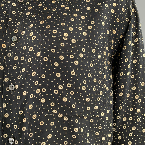 BRIONI Size XL Black Beige Dots Silk Button Up Long Sleeve Shirt