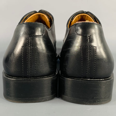 SALVATORE FERRAGAMO Size 8.5 Black Leather Perforated Lace-Up Shoes