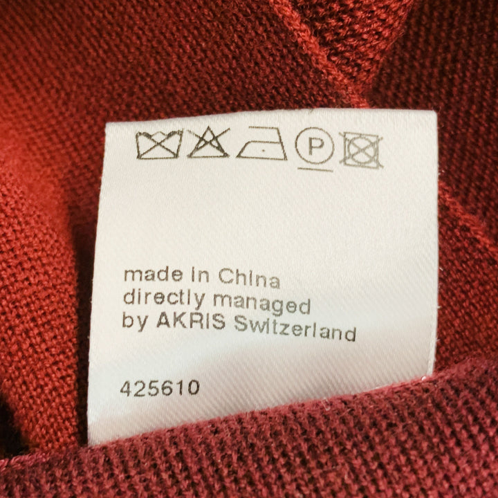 AKRIS Size 6 Burgundy Black Wool Stripe Long Sleeve Dress