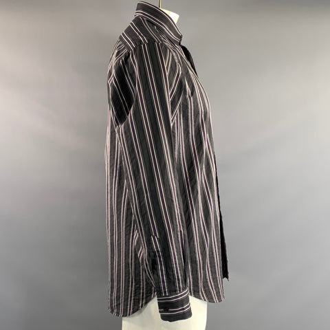 ETRO Size 42 Grey Purple Stripe Button Up Long Sleeve Shirt