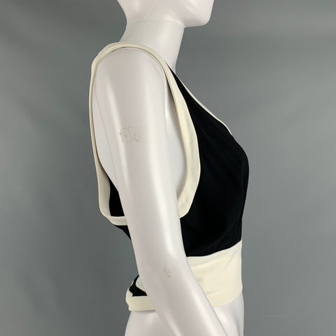 MIU MIU Talla 2 Top informal con cuello en V y ribete en contraste de viscosa color crema negro