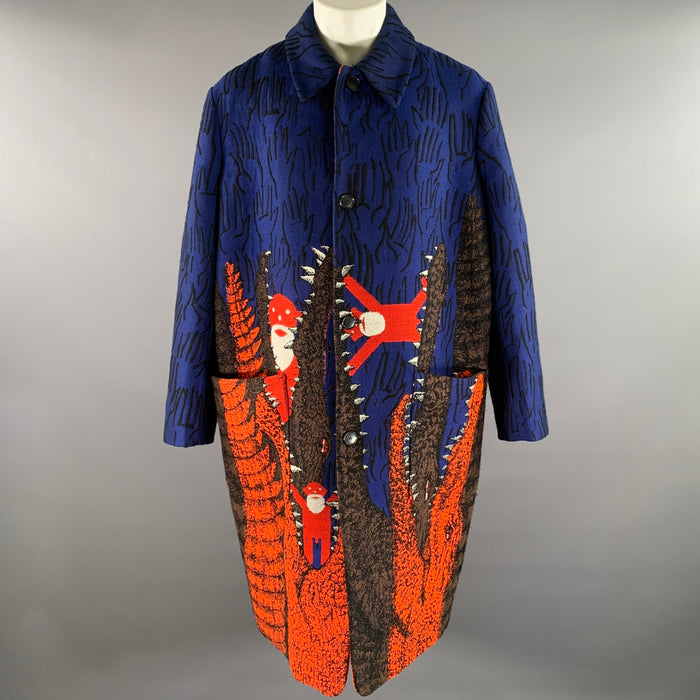 WALTER VAN BEIRENDONCK FW 2021 Size 40 Blue Orange Black Acrylic Blend Croc Embroidered Coat