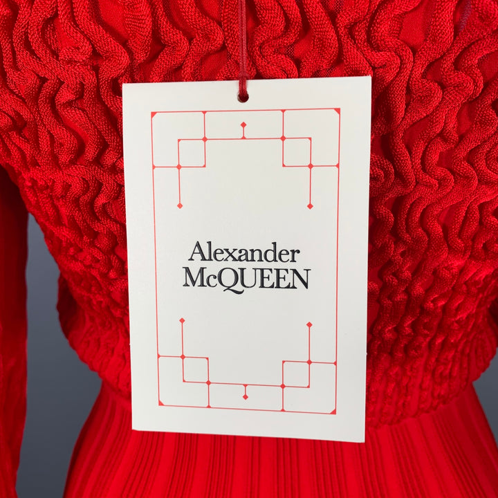 ALEXANDER MCQUEEN Size S Red Viscose Textured Long Sleeve Dress