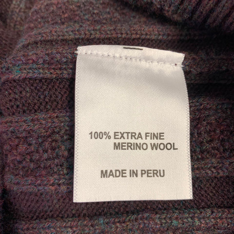LENOR ROMANO Size L Brown Cable Knit Merino Wool 1/4 Zip Pullover