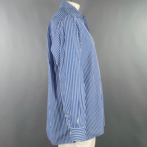 RALPH LAUREN Size XL Blue White Stripe Cotton One Pocket Long Sleeve Shirt