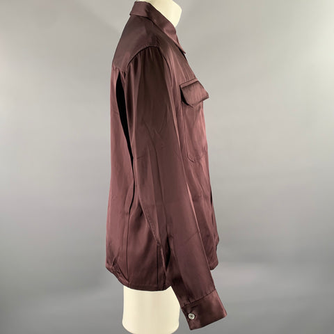 JIL SANDER Size M Plum Viscose Silk Hidden Placket Long Sleeve Shirt