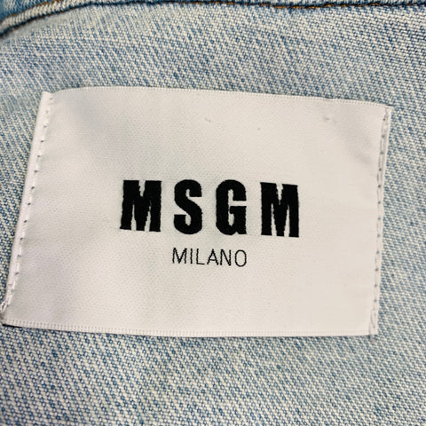 MSGM Size 40 Light Blue Distressed Denim Trucker Jacket