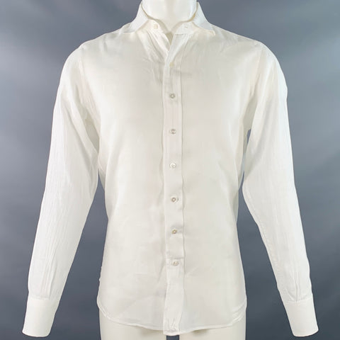 DRAKES LONDON Size M White Linen Cutaway Long Sleeve Shirt