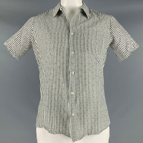 ALEXANDER MCQUEEN Size L Black White Stripe Cotton Silk Short Sleeve Shirt