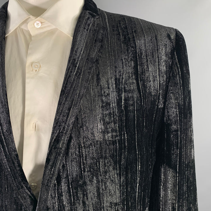 MASATOMO Size XXL Black Silver Velvet Viscose Silk Sport Coat