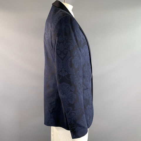 RALPH LAUREN Chest Size 46 Regular Navy Black Jacquard Cotton Silk Sport Coat