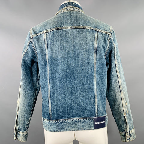 CALVIN KLEIN JEANS Size M Blue Distressed Cotton Jacket