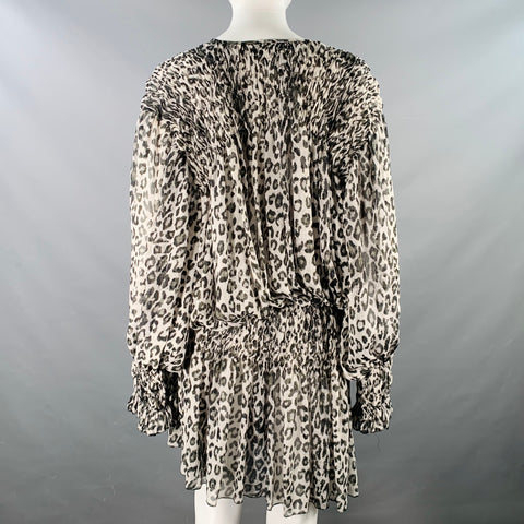 REDEMPTION Size 6 Black White Polyester Animal Print Bishop Sleeve Drop Waist Dress