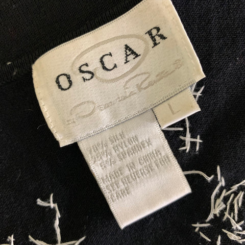 OSCAR DE LA RENTA Size L Black White Silk Blend Beaded Tank Casual Top