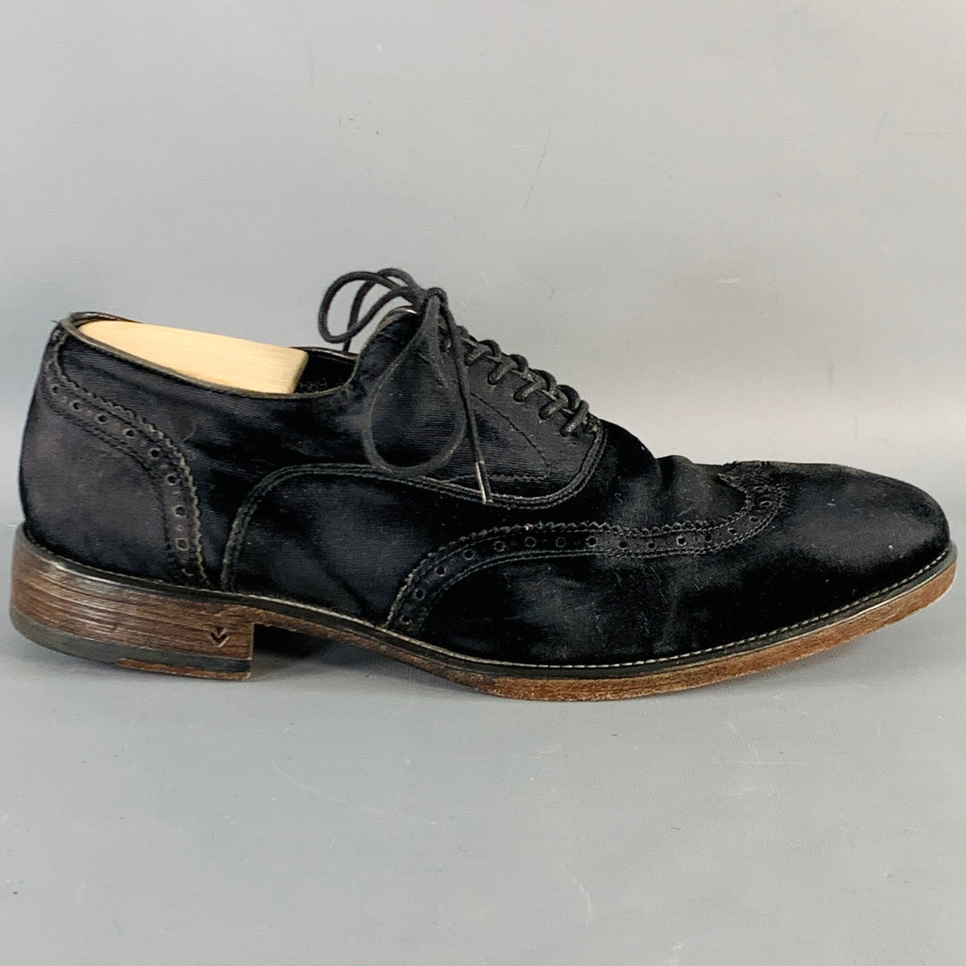 JOHN VARVATOS Size 10 Black Velvet Distressed Wingtip Lace  display picture 1