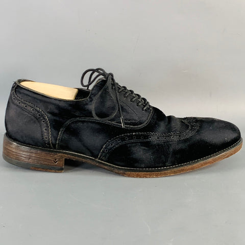 JOHN VARVATOS Size 10 Black Velvet Distressed Wingtip Lace-Up Shoes