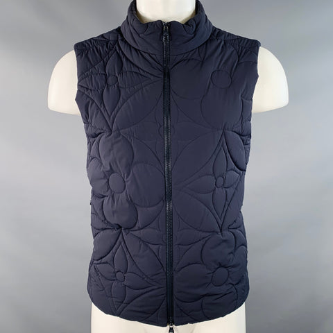 LOUIS VUITTON Size M Navy Quilted Polyamide Blend Logo Zip Up Vest