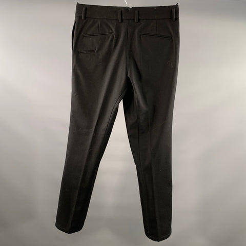 EMPORIO ARMANI Size 34 Black Textured Wool polyamide Zip Fly Dress Pants