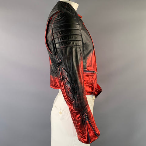 HAIDER ACKERMANN SS2017 Size L Black Red Painted Leather Biker Jacket
