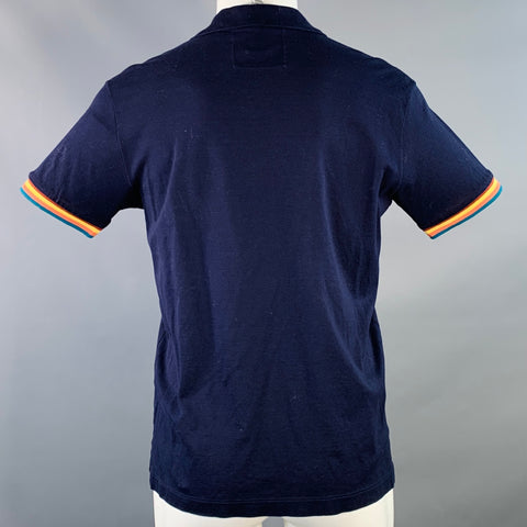 PAUL SMITH Size M Navy Multi Color Striped Trim Cotton Buttoned Polo