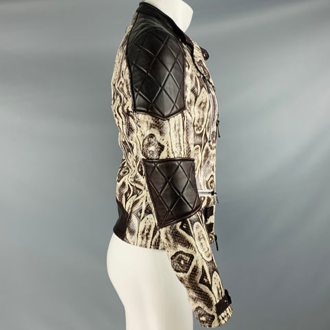 BELSTAFF Size S Brown White Snakeskin Leather Biker Jacket