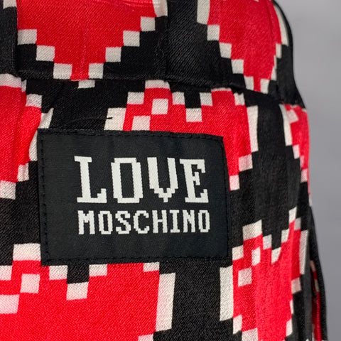 MOSCHINO Size 8 Black Red Viscose Heart Elastic Waistband Casual Pants