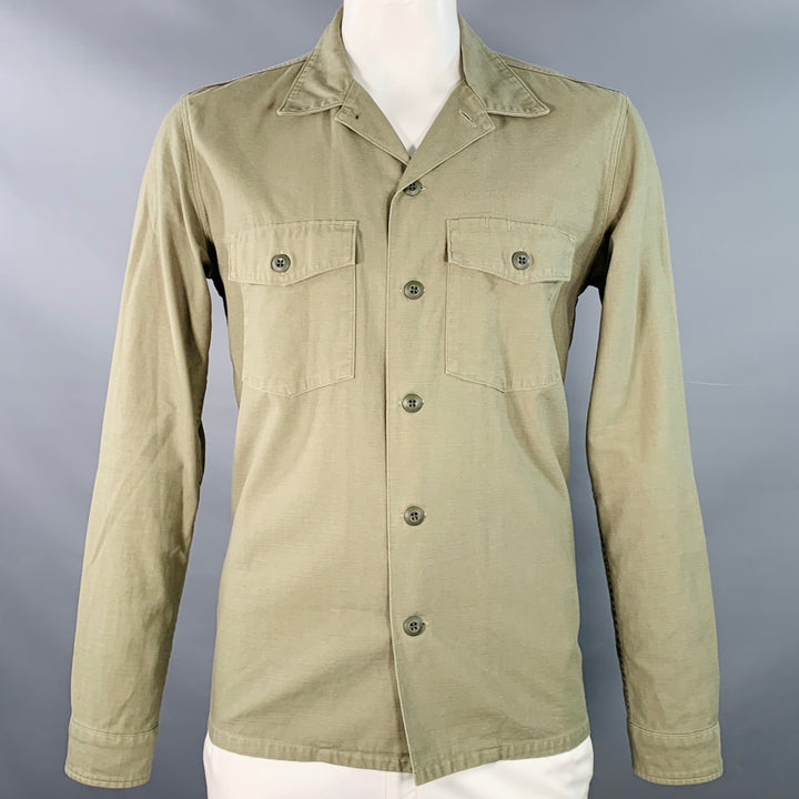 NONNATIVE Size XL Green Olive Cotton Two Pockets Long Sleeve Shirt