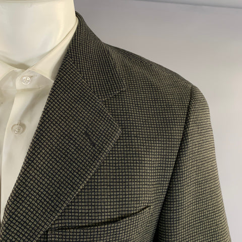 BALENCIAGA Chest Size 38 Black Olive Checkered Wool  Polyamide Sport Coat