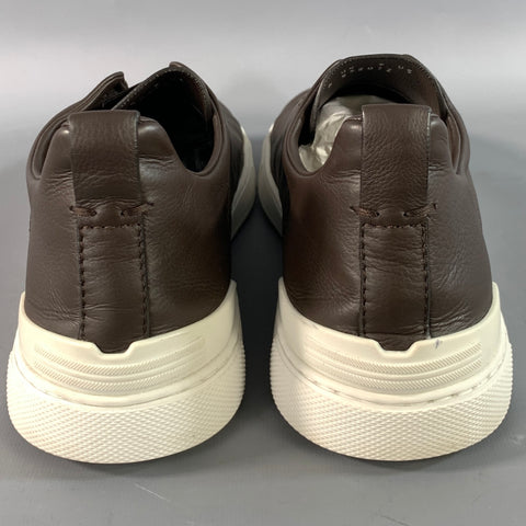 ZEGNA Size 9 Brown Pebble Grain Leather Slip On Sneakers