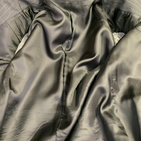 CELINE Size 44 Regular Grey Charcoal Stripe Wool Polyester Suit