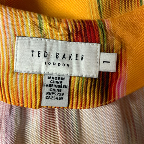 TED BAKER Size S Yellow Pink Viscose Geometric Knee Length Dress