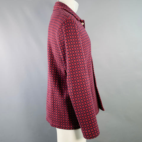 BODE Size S/M Red Navy Squares Cotton Knit Long Sleeve Shirt