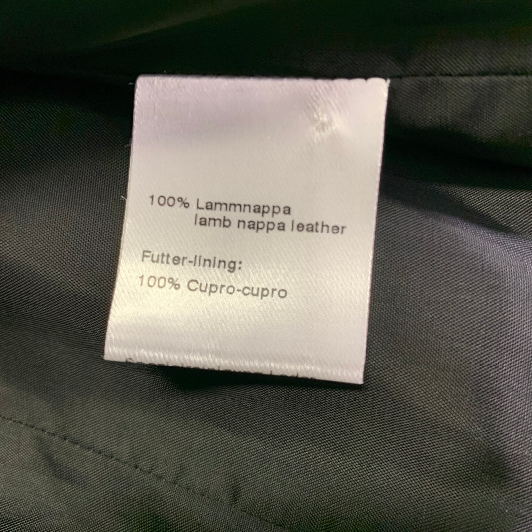 AKRIS Size 14 Black White Leather Polka Dot Lambskin Biker Jacket