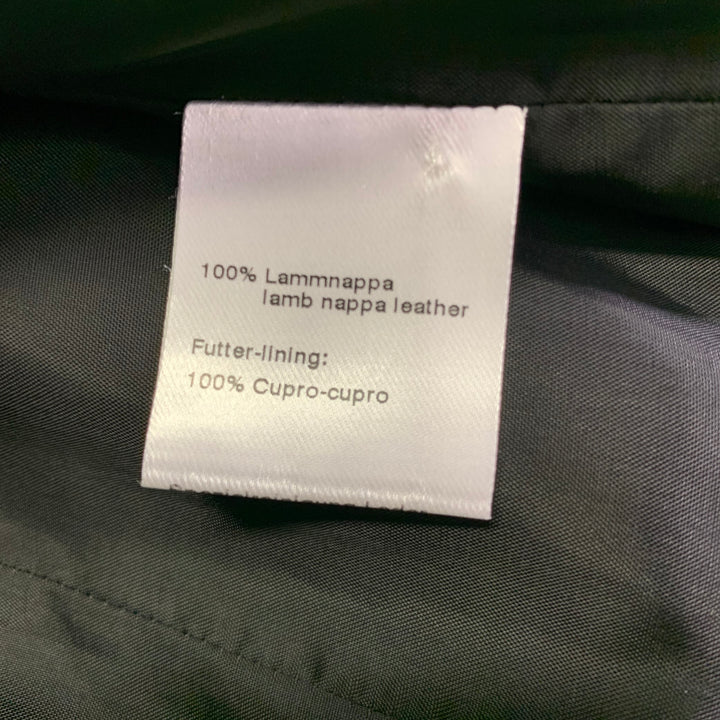 AKRIS Size 14 Black White Leather Polka Dot Lambskin Biker Jacket