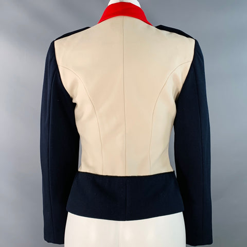 EMPORIO ARMANI Size 2 Navy Cream Red Wool Twill Color Block Epaulets Jacket