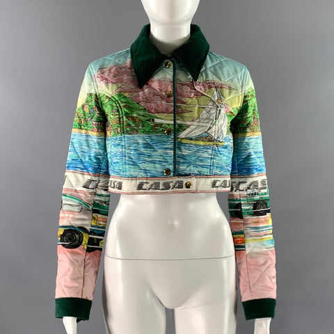 CASABLANCA Size 4 Blue Pink Polyester Landscape Bolero Coat