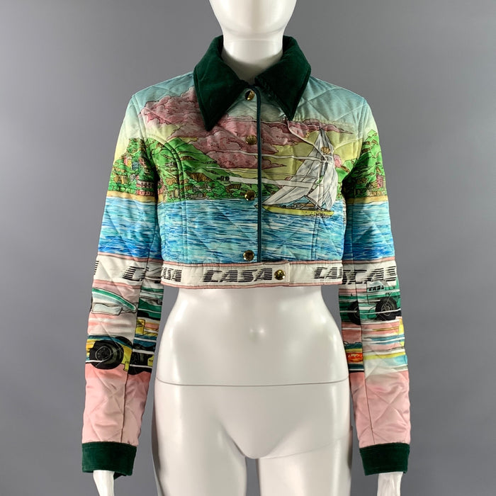 CASABLANCA Size 4 Blue Pink Polyester Landscape Bolero Coat