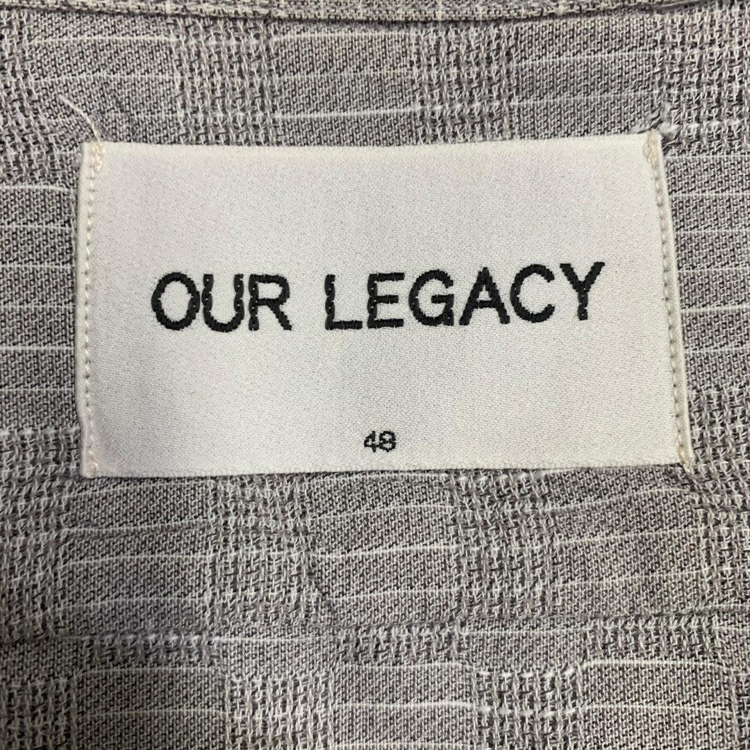 OUR LEGACY Size 38 Grey White Textured Cotton Button Down Collar One Pocket Long Sleeve Shirt