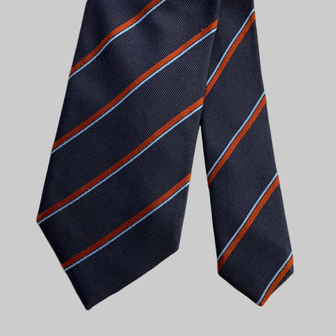 ERMENEGILDO ZEGNA Navy Rust Diagonal Stripe Silk Tie
