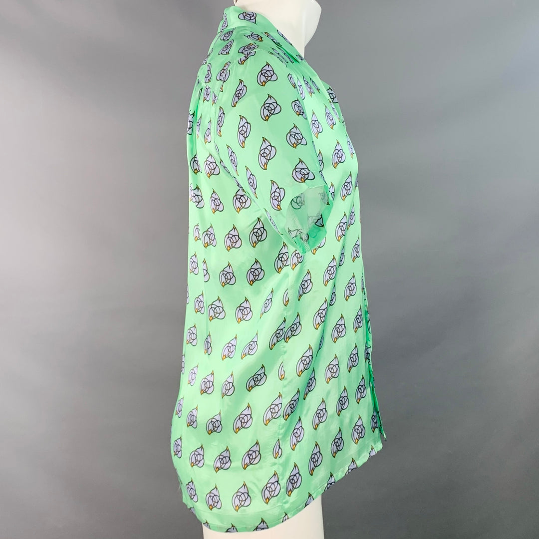 DRIES VAN NOTEN Size S Green Blue Abstract Viscose One pocket Short Sleeve Shirt