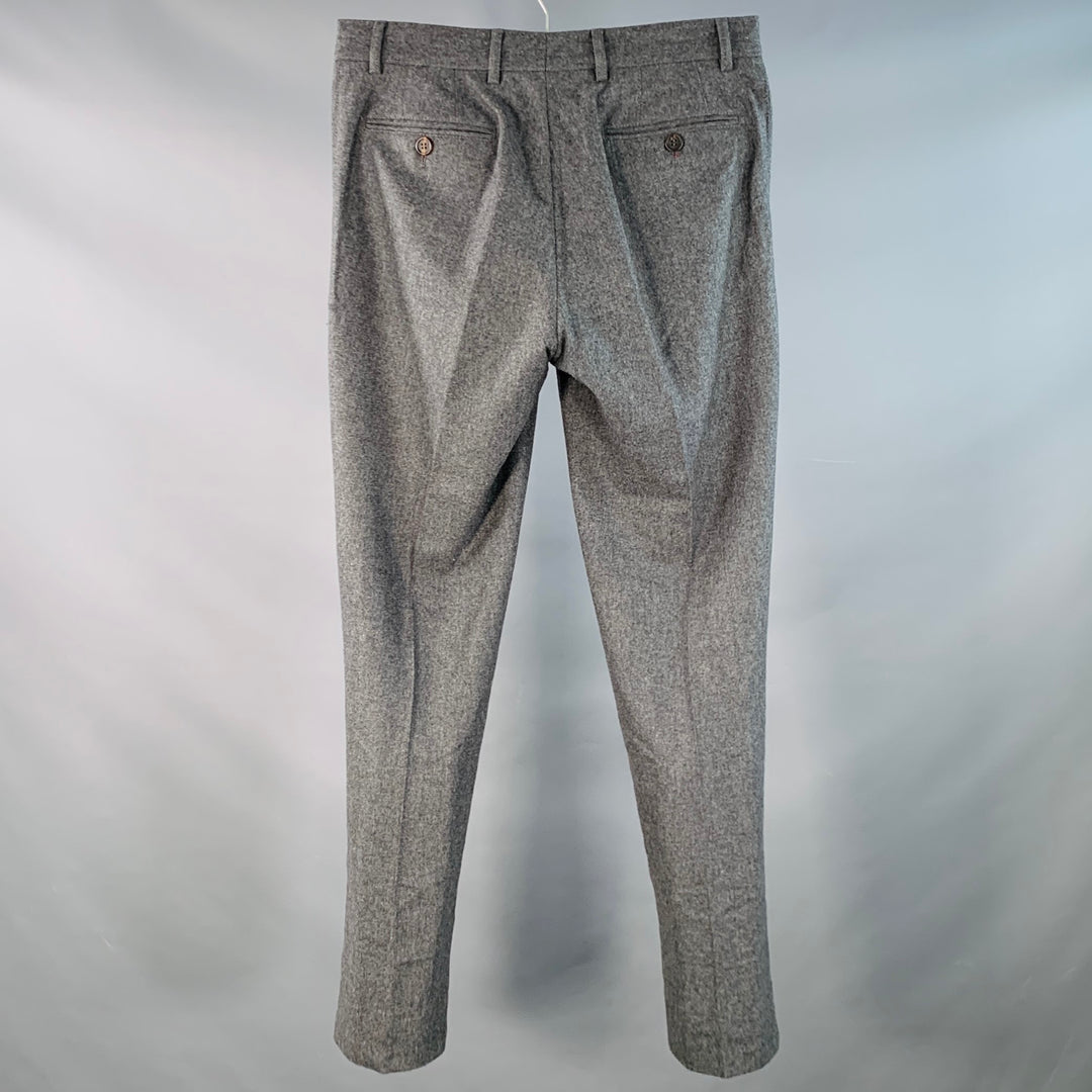 BRUNELLO CUCINELLI Size 32 Grey Heather Wool Flat Front Button Fly Dress Pants
