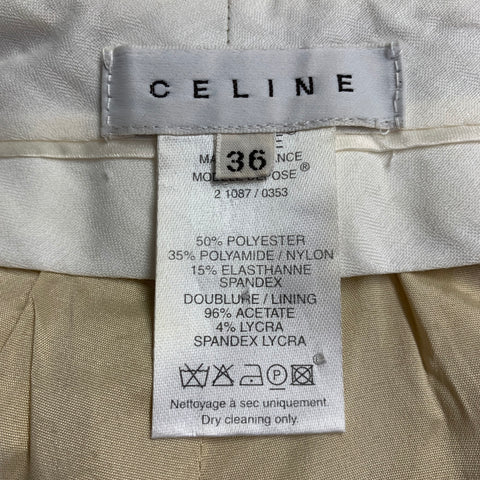 CELINE Size XS Cream Silver Jacquard Paisley Straight Dress Pants