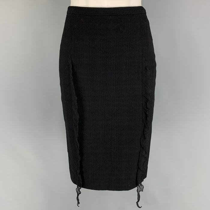 MOSCHINO Size 4 Black Silk Textured Pencil Below Knee Skirt