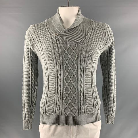 SHADES OF GREY Size L Grey Knit Cotton Shawl Collar Sweater