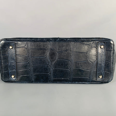 MAURO GOVERNA Navy Alligator Leather Handbag